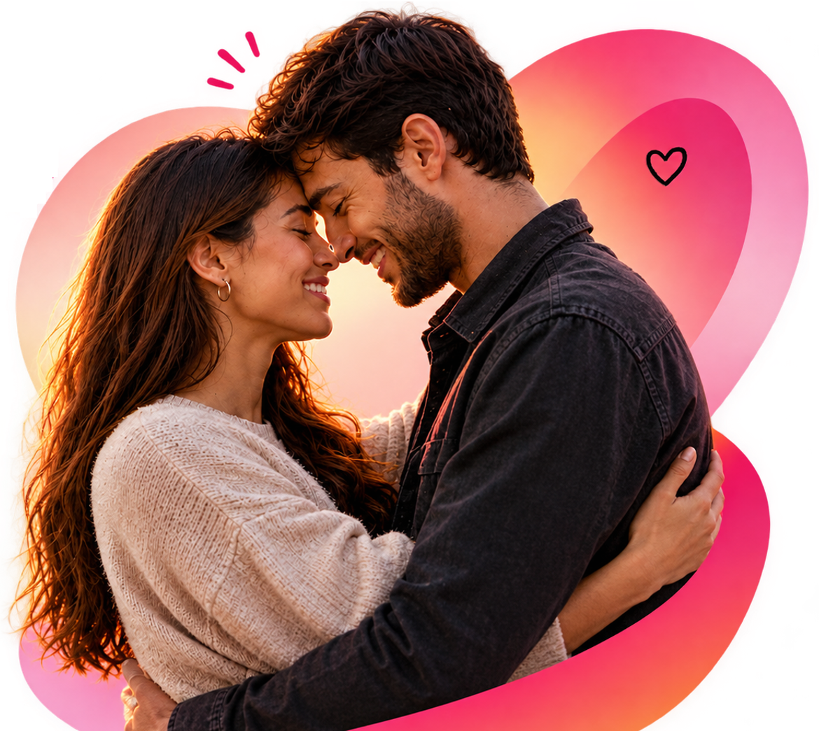 Happy couple who met on Flame, the free dating app